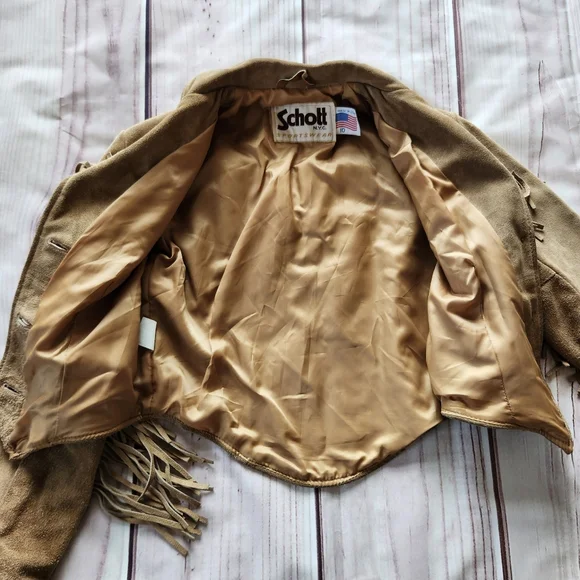 Schott NYC Vintage 80s Cropped Western Fringed Suede Jacket Tan, Women's Size S - Picture 7 of 11